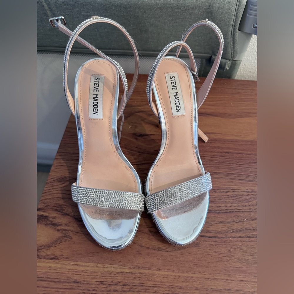 Steve Madden Silver Rhinestone Heels - Picture 2 of 7